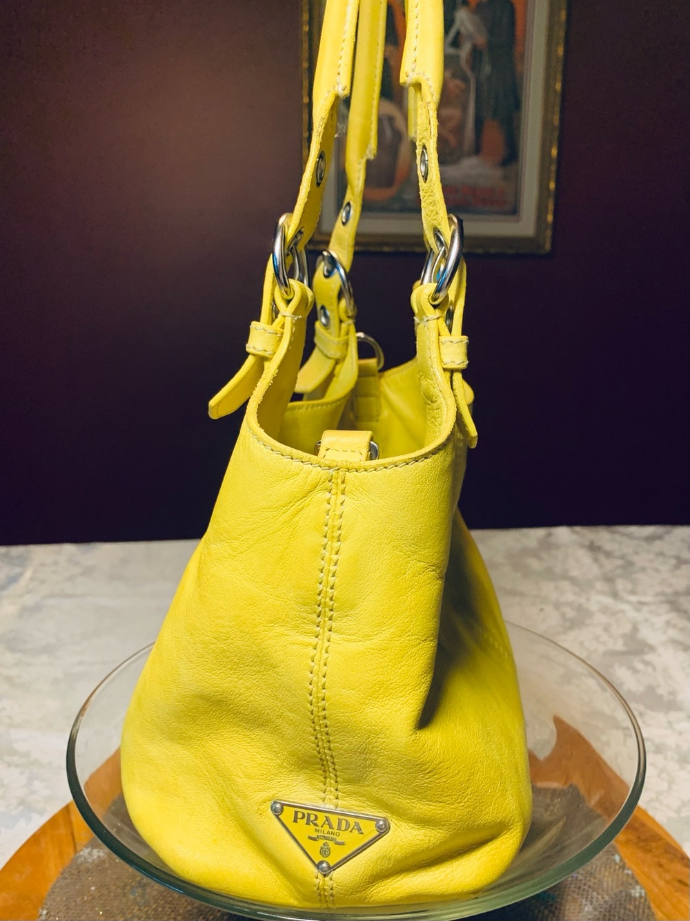 Prada Yellow Soft Leather Adjustable Shoulder Handbag Legitgrails COA paperwork. - Picture 5 of 11